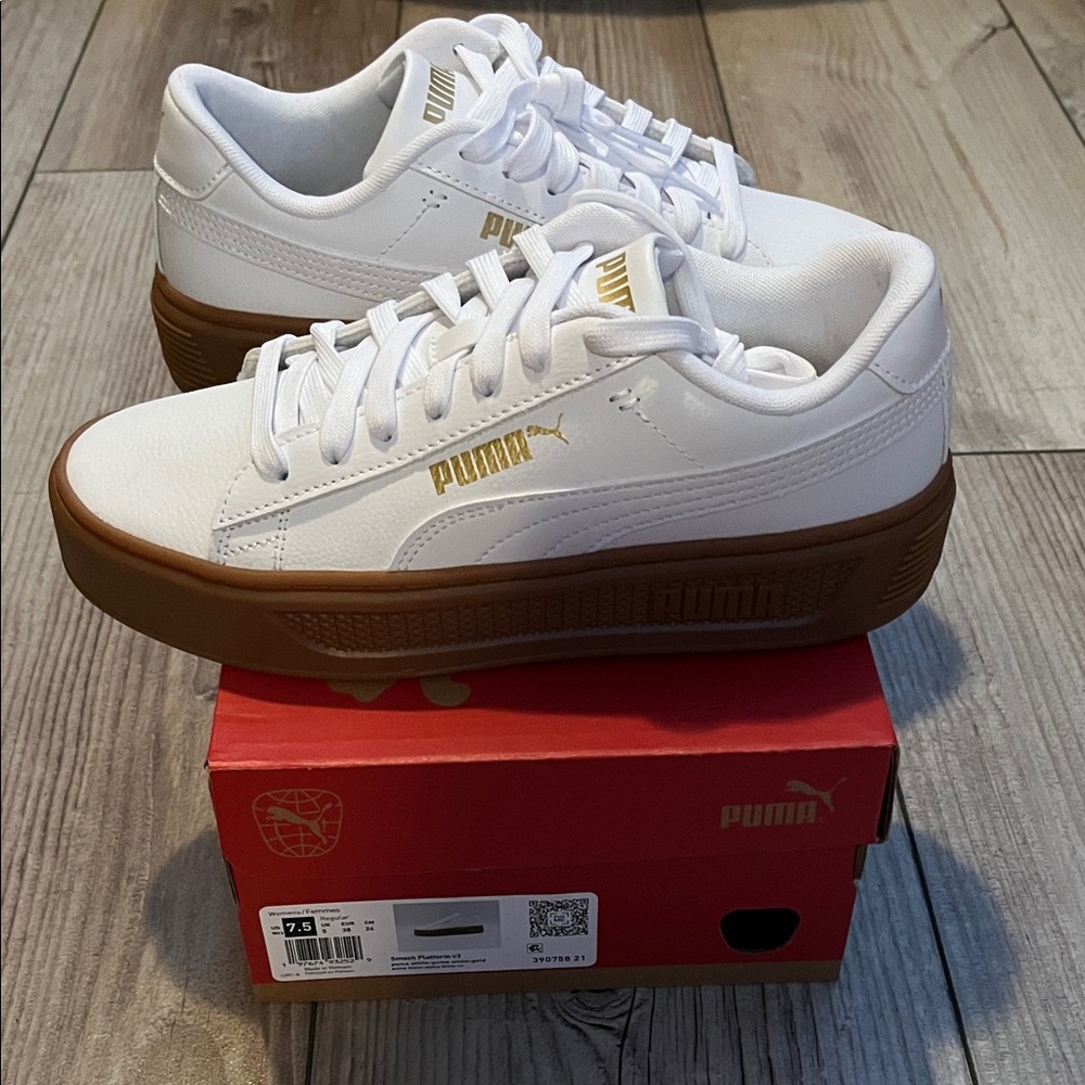Puma White Sneakers with Brown Soles